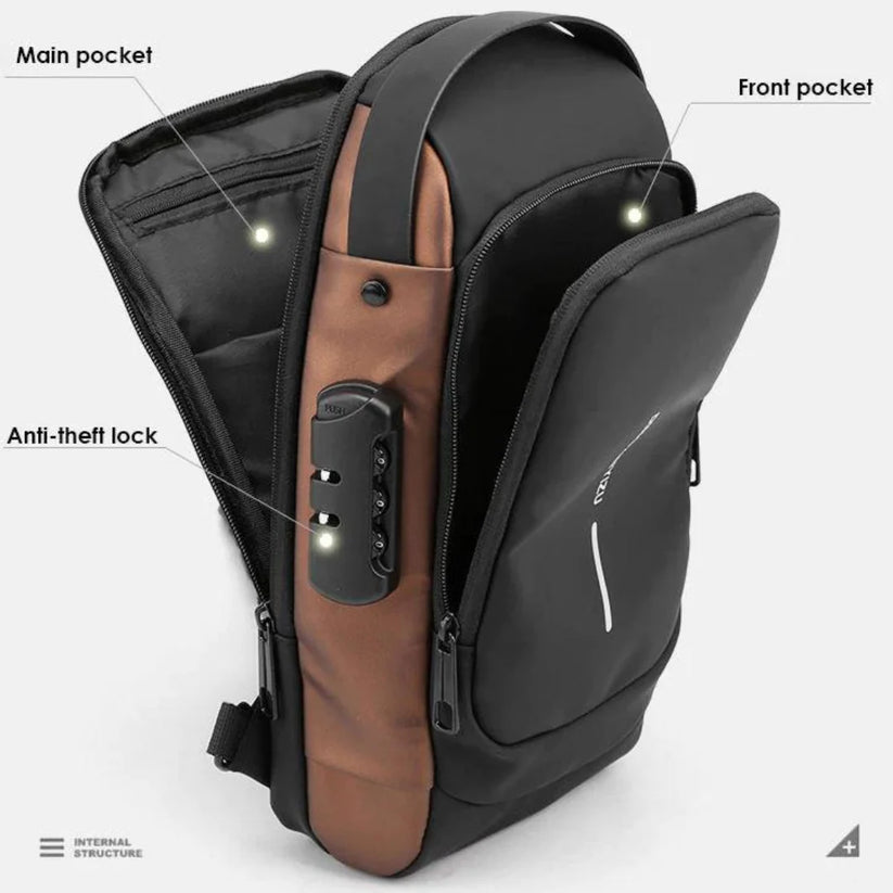 Unisex Sling Bag with USB Charging Port & pin lock