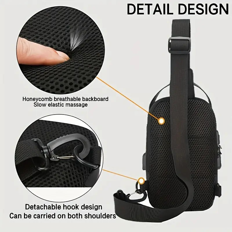 Unisex Sling Bag with USB Charging Port & pin lock