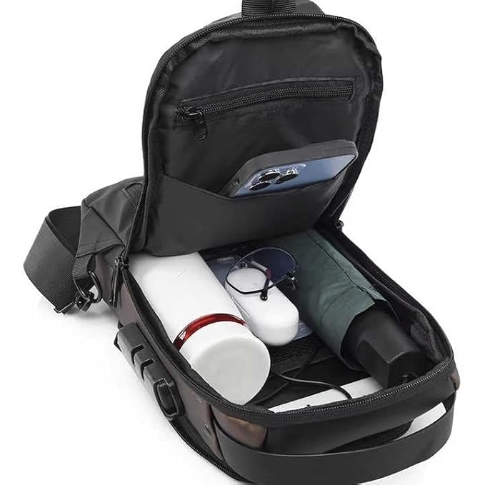 Unisex Sling Bag with USB Charging Port & pin lock
