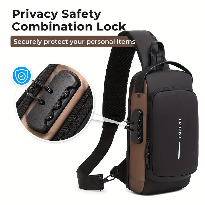 Unisex Sling Bag with USB Charging Port & pin lock