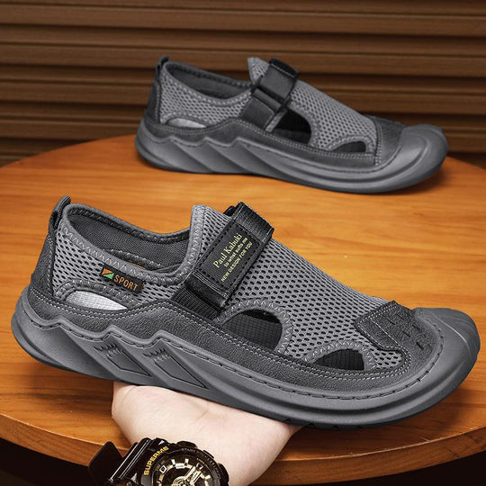 Men's Buckled Knitted Orthopaedic Sandals(Grey)