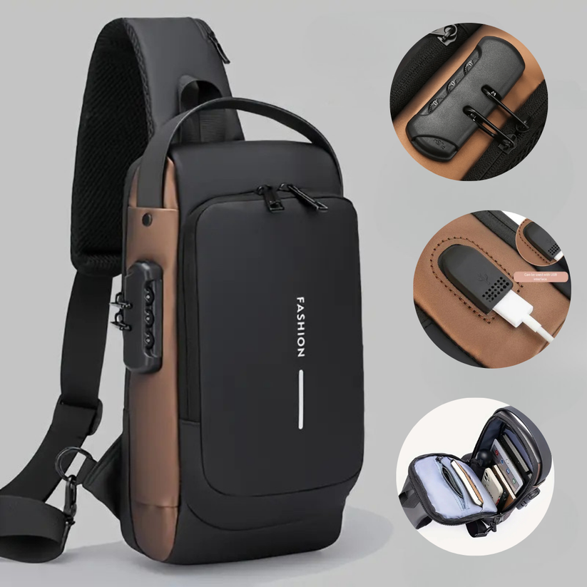 Unisex Sling Bag with USB Charging Port & pin lock